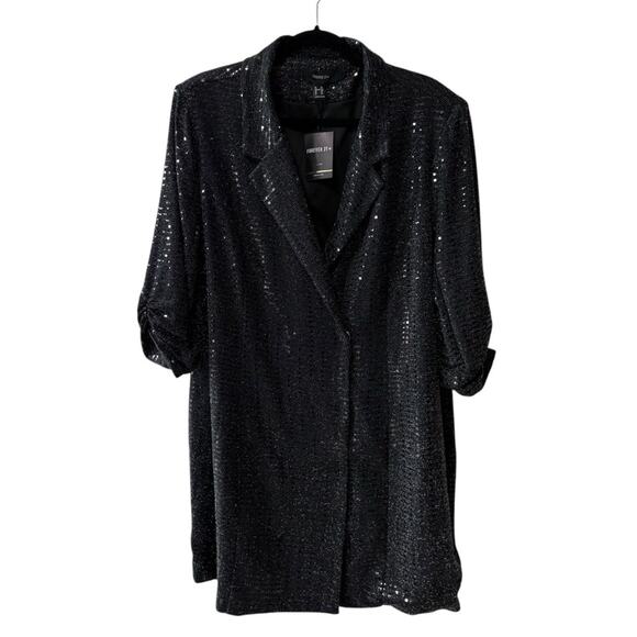Forever 21 Double Breasted Collared 3/4 Sleeve Sequin Jacket Black Size 2X Plus - Picture 1 of 10